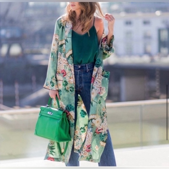 NWT Green Floral Kimono Sz L Bloggers Favorite dead stock - Picture 1 of 16